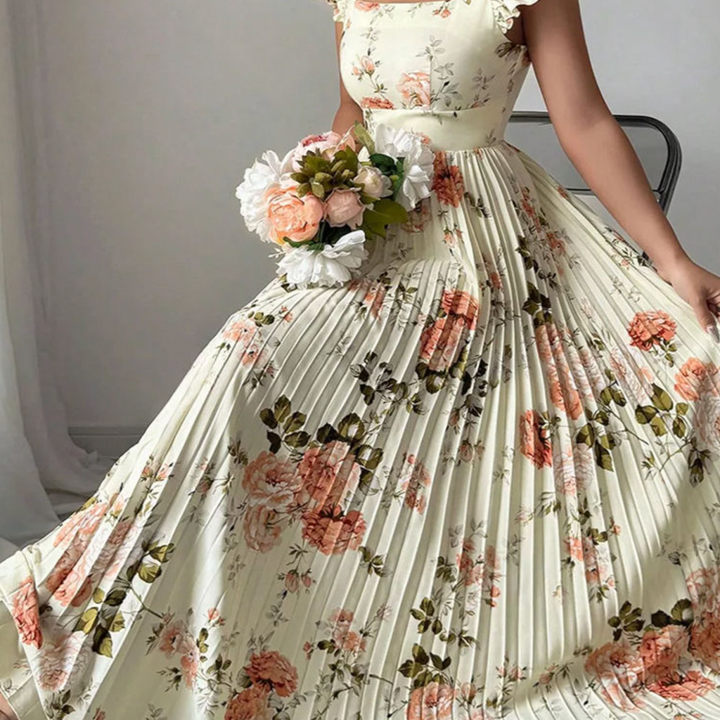 Square Neck Ruffle Sleeve High-Waist Women’s Dress