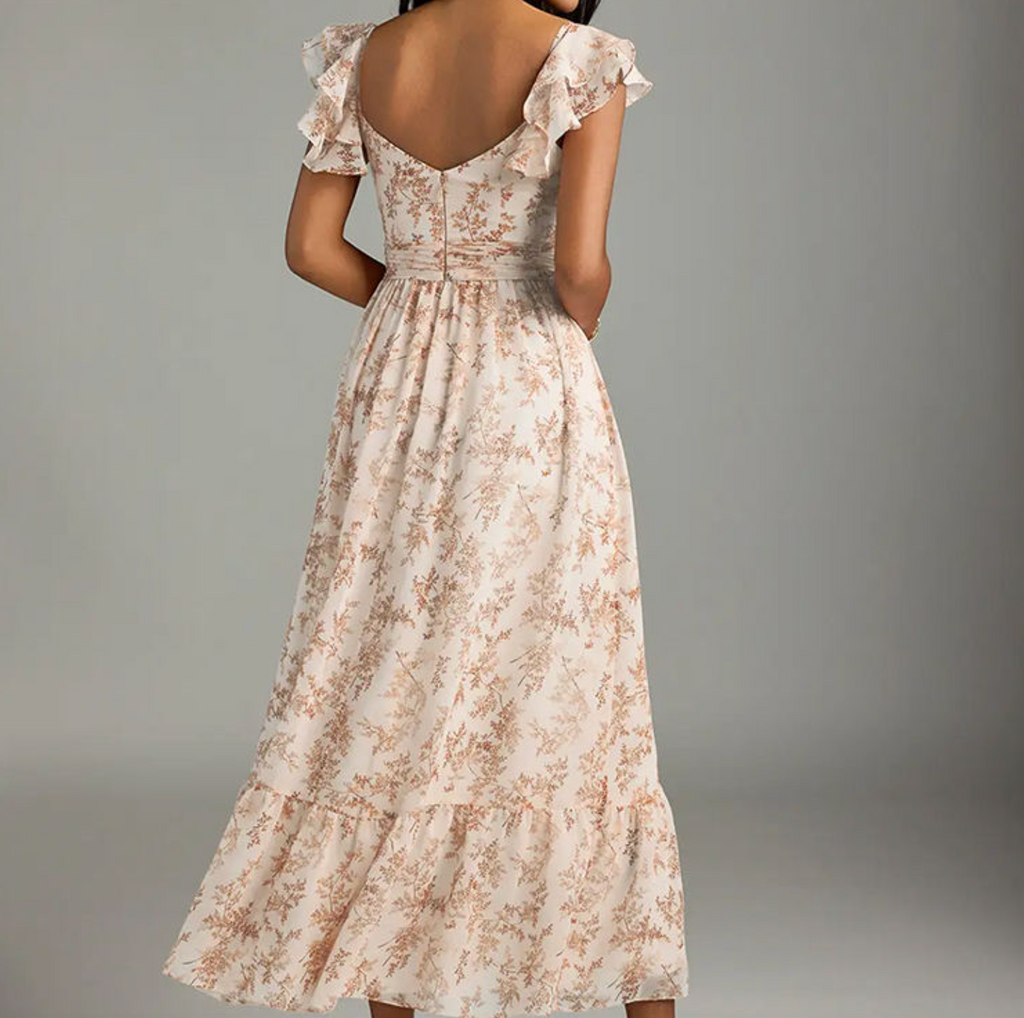 Pink Fern Floral Ruffle Maxi Dress