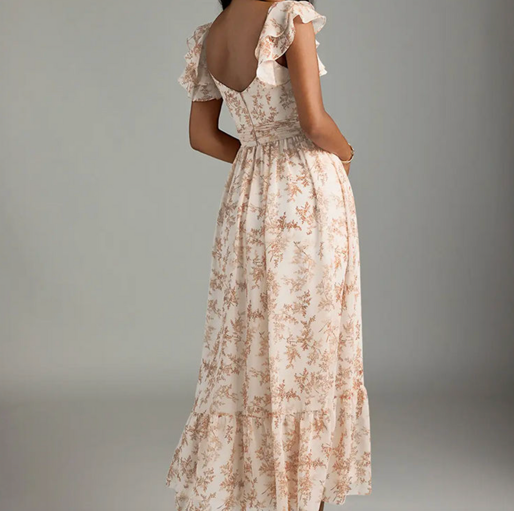 Pink Fern Floral Ruffle Maxi Dress