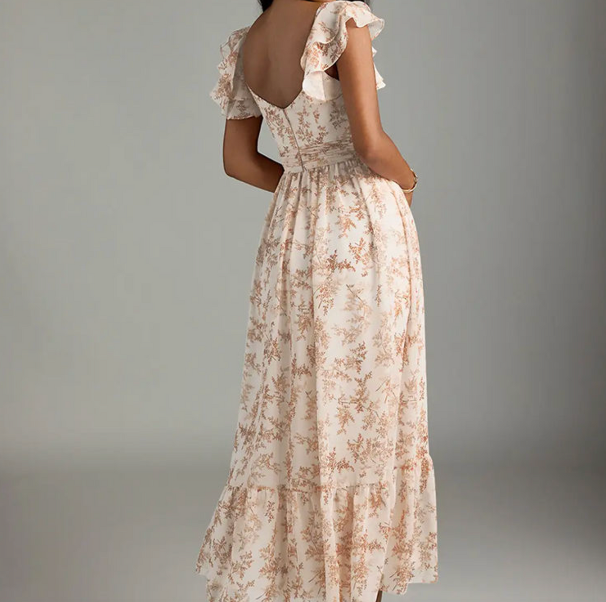 Pink Fern Floral Ruffle Maxi Dress