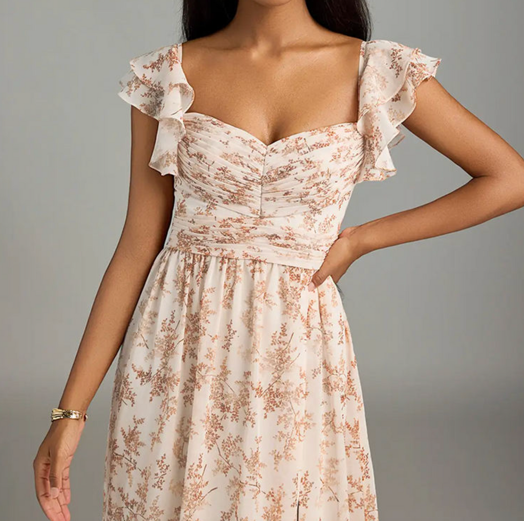 Pink Fern Floral Ruffle Maxi Dress