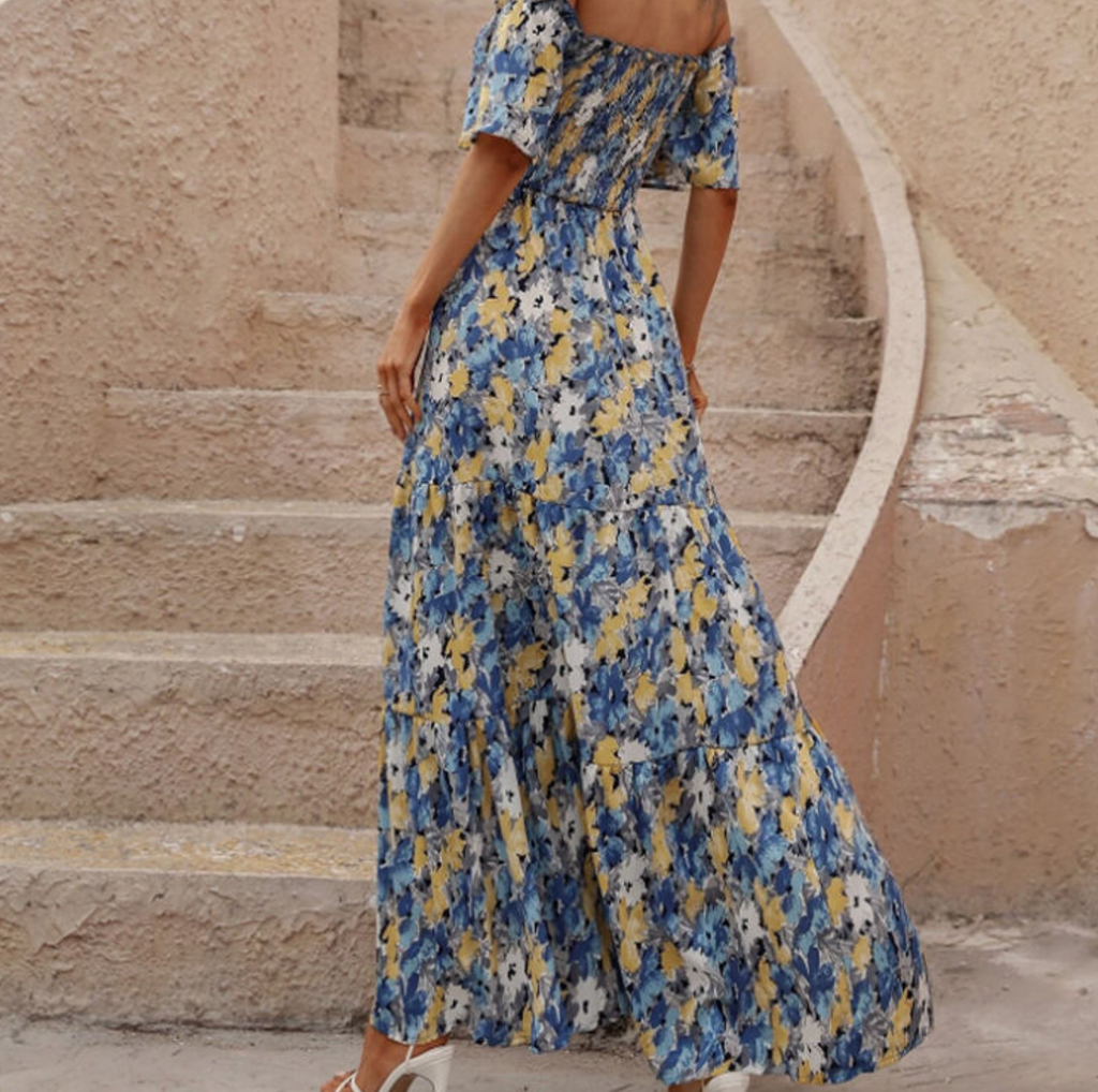 Floral Embroidered Off-Shoulder Maxi Dress