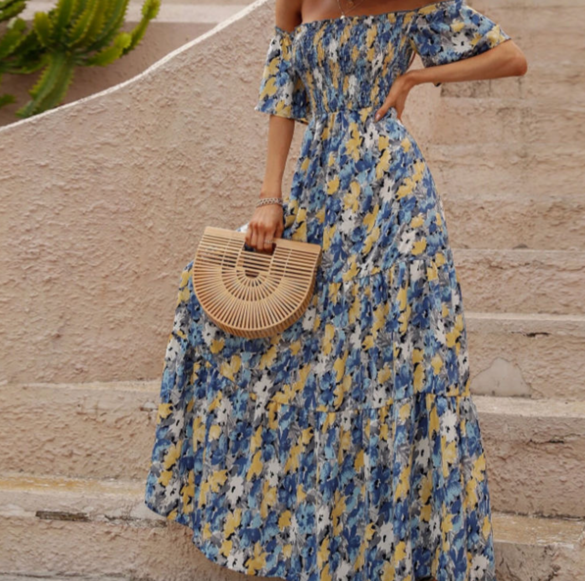 Floral Embroidered Off-Shoulder Maxi Dress