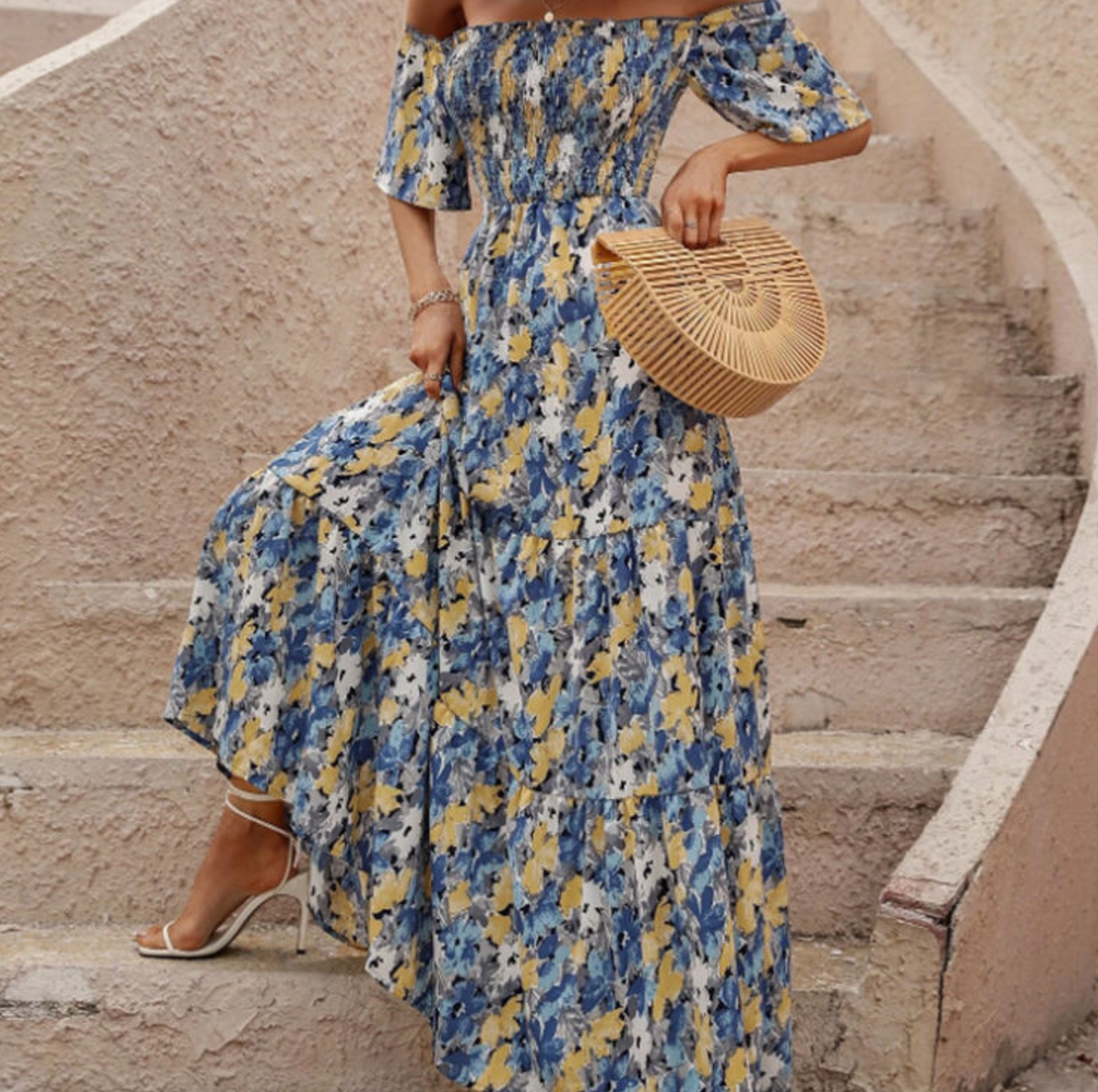 Floral Embroidered Off-Shoulder Maxi Dress