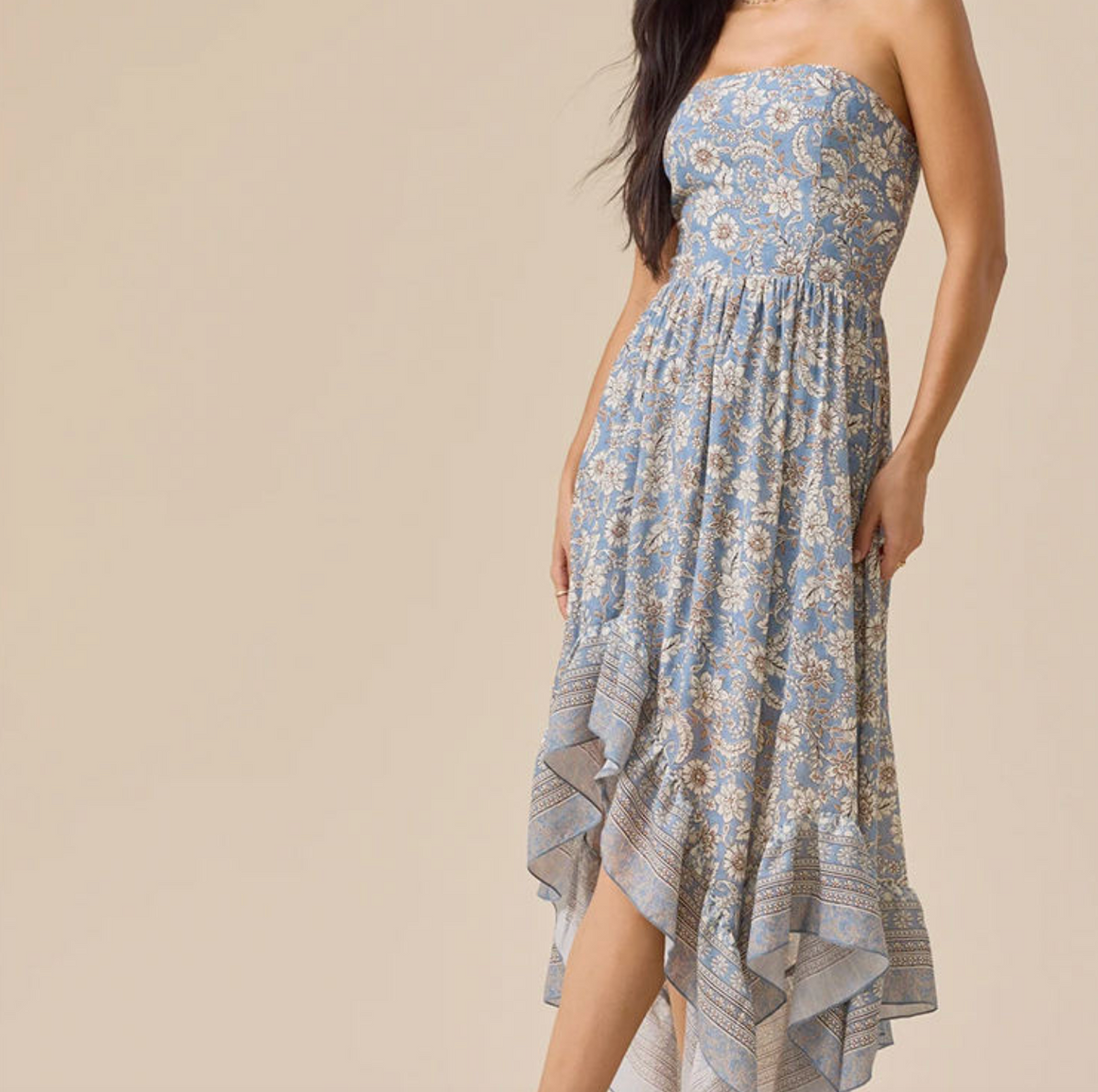 Boho Floral Strapless Mini Dress
