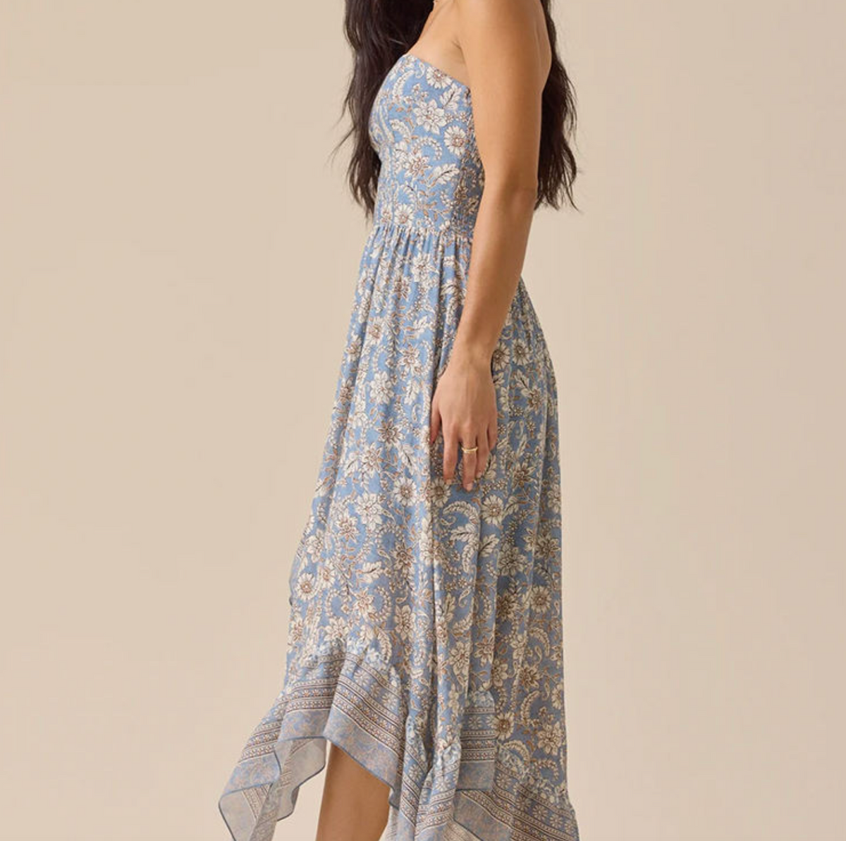 Boho Floral Strapless Mini Dress