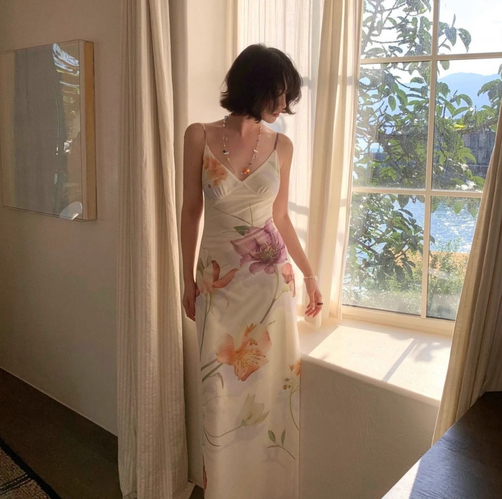Floral Print Mesh Slip Maxi Dress