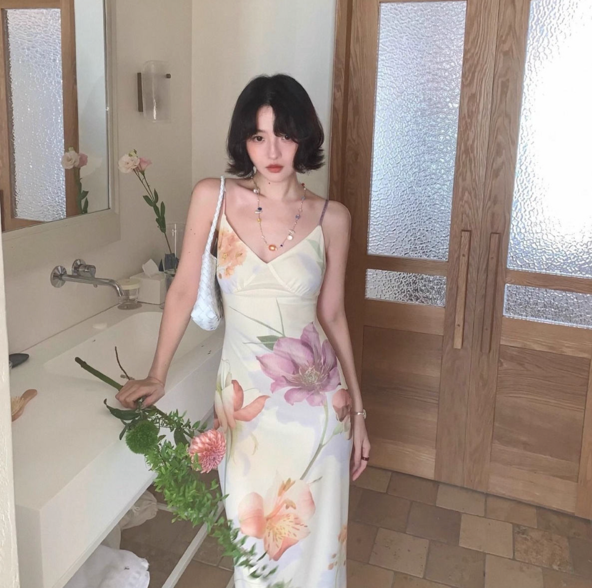 Floral Print Mesh Slip Maxi Dress