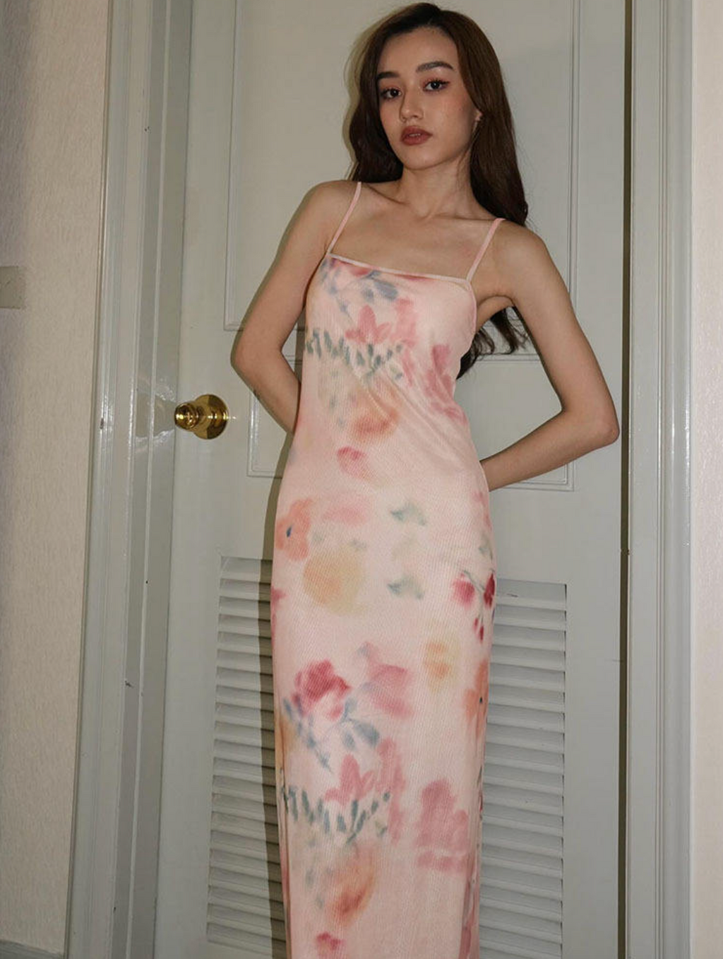 Women's Floral Print Spaghetti Strap Midi Dress