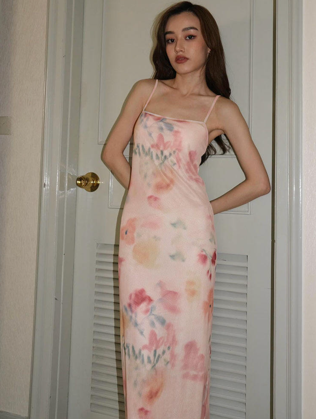 Women's Floral Print Spaghetti Strap Midi Dress